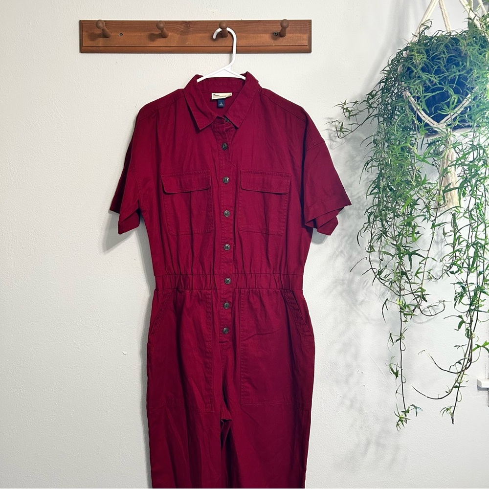 Universal Thread Burgundy Button-Up Jumpsuit - image 1